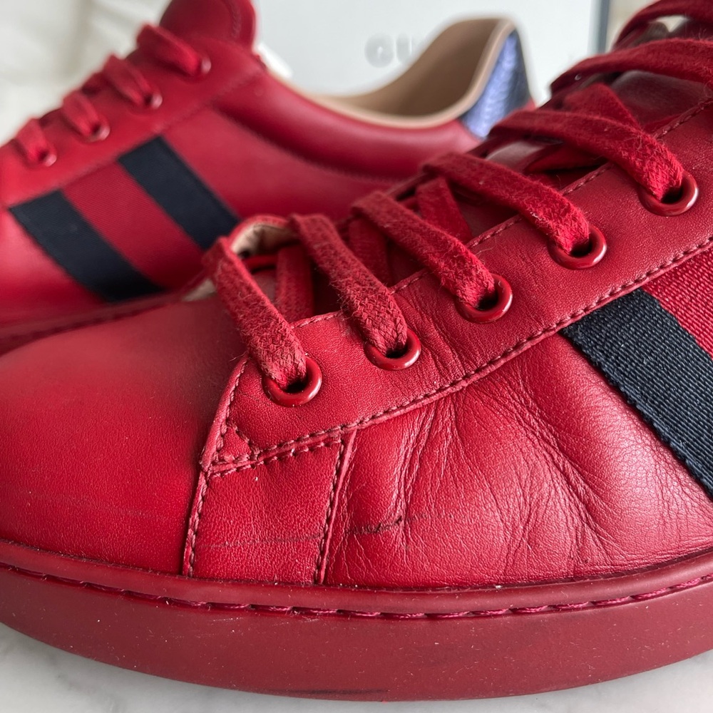 Gucci Ace Sneakers with Navy Stripe - Picture 7 of 11